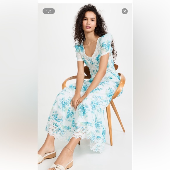 LoveShackFancy Dresses & Skirts - LoveShackFancy Galil Maxi Dress size 4 NWT Magic Turquoise Lace Trim Cotton